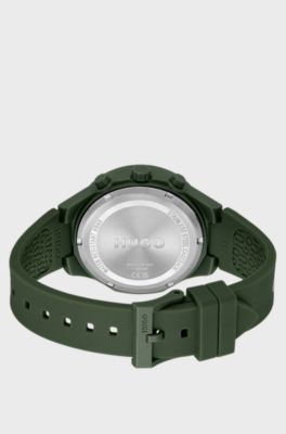 Green watch with silicone logo strap, Dark Green