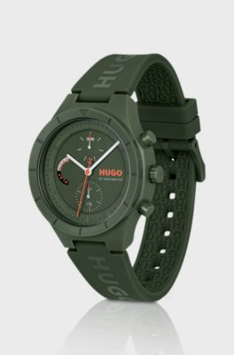 Orologio verde con cinturino in silicone con logo, Verde scuro