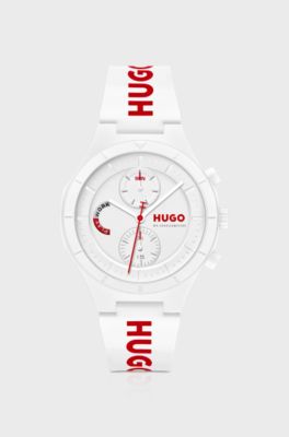 Orologio bianco con cinturino in silicone con logo, Bianco