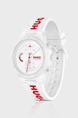 Orologio bianco con cinturino in silicone con logo, Bianco