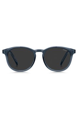 Lunettes de soleil en ac&eacute;tate bleu avec finitions en gomme, Bleu