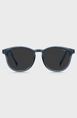 Sonnenbrille aus blauem Acetat mit Gummibesatz, Blau