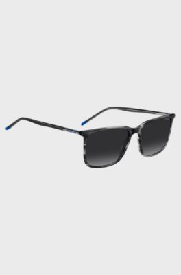 Grey sunglasses in patterned acetate with tubular metal temples, Grey Patterned