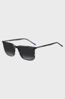 Grey sunglasses in patterned acetate with tubular metal temples, Grey Patterned