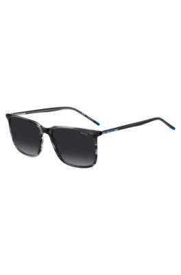 Grey sunglasses in patterned acetate with tubular metal temples