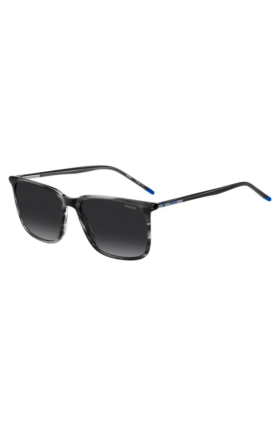 Grey sunglasses in patterned acetate with tubular metal temples