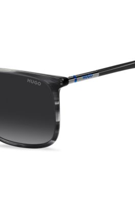 Grey sunglasses in patterned acetate with tubular metal temples, Grey Patterned