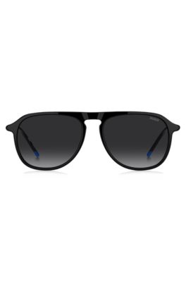 Black-acetate sunglasses with tubular metal temples, Black