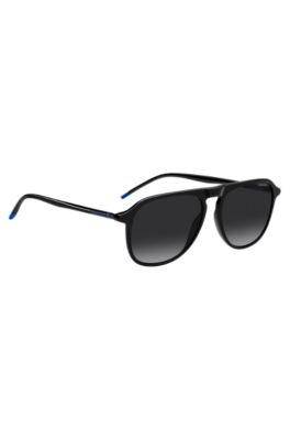 Black-acetate sunglasses with tubular metal temples, Black