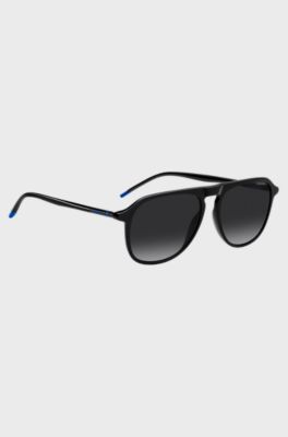 Black-acetate sunglasses with tubular metal temples, Black