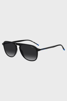 Black-acetate sunglasses with tubular metal temples, Black