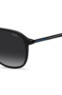 Black-acetate sunglasses with tubular metal temples, Black