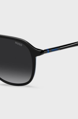 Black-acetate sunglasses with tubular metal temples, Black