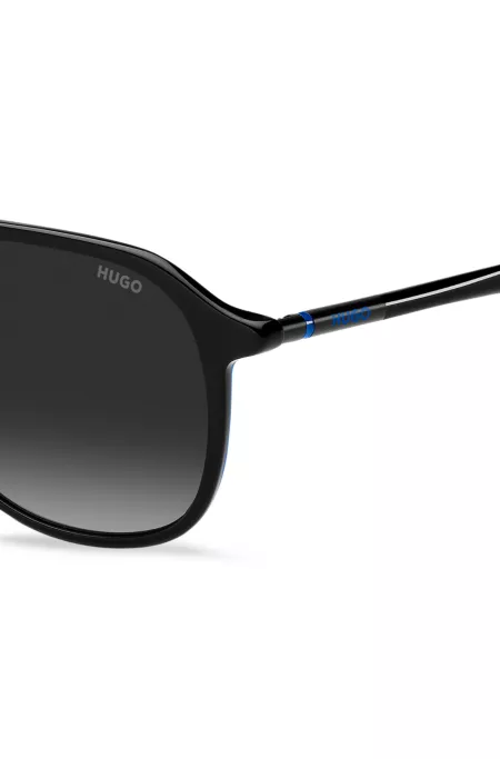 Black-acetate sunglasses with tubular metal temples