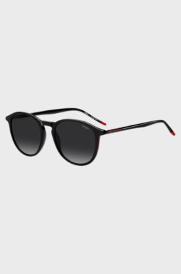 Black-acetate sunglasses with tubular metal temples, Black