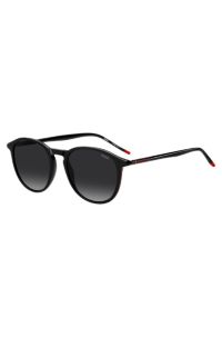 Sonnenbrille aus schwarzem Acetat mit röhrenförmigen Metallbügeln, Schwarz