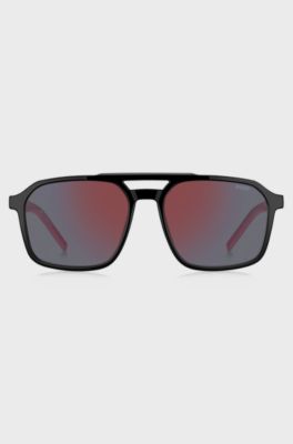 Lunettes de soleil &agrave; double pont et branches bicolores, Noir