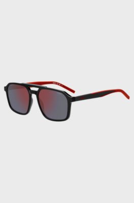 Lunettes de soleil &agrave; double pont et branches bicolores, Noir