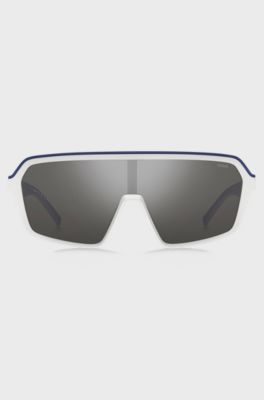 Mask-style sunglasses with grey shaded lenses, White