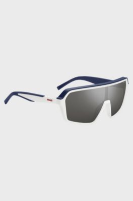 Mask-style sunglasses with grey shaded lenses, White