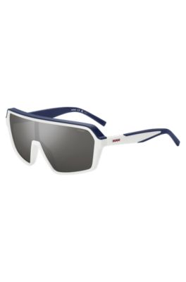 Mask-style sunglasses with grey shaded lenses, White