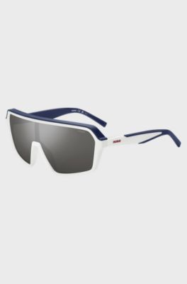 Lunettes de soleil style masque avec verres teint&eacute;s gris, Blanc