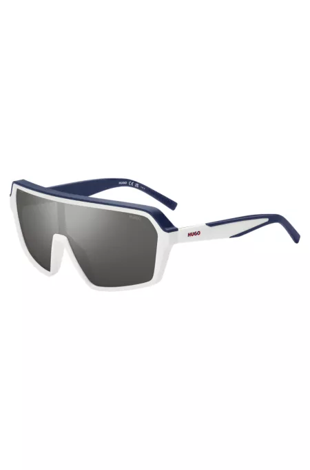 Mask-style sunglasses with grey shaded lenses