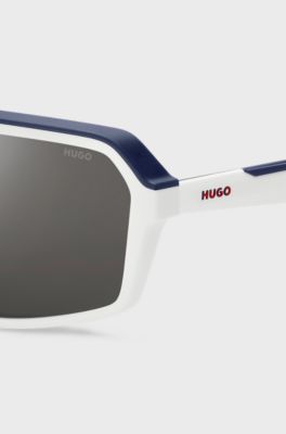 Mask-style sunglasses with grey shaded lenses, White