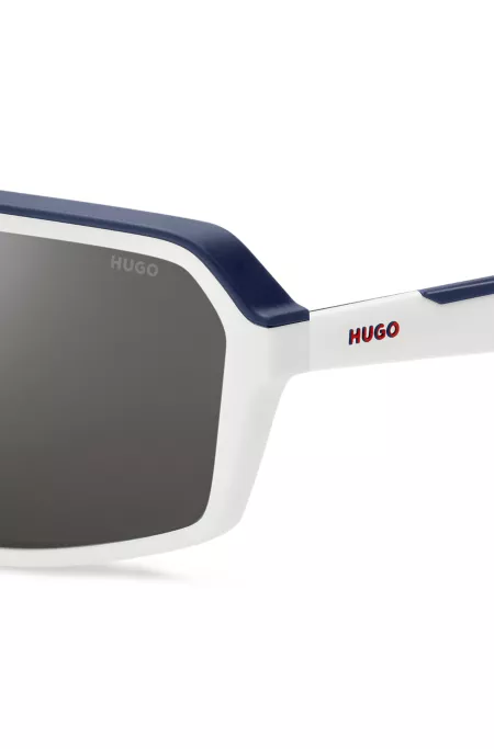 Mask-style sunglasses with grey shaded lenses