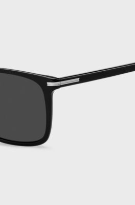 Black-acetate sunglasses with silver-tone trims, Black