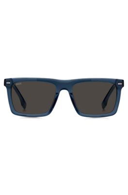 Blue-acetate sunglasses with patterned carbon-fibre temples, Blue