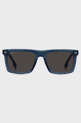 Blue-acetate sunglasses with patterned carbon-fibre temples, Blue
