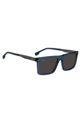 Blue-acetate sunglasses with patterned carbon-fibre temples, Blue
