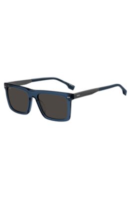 Blue-acetate sunglasses with patterned carbon-fibre temples, Blue