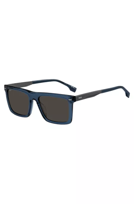 Blue-acetate sunglasses with patterned carbon-fibre temples