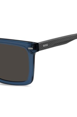 Blue-acetate sunglasses with patterned carbon-fibre temples, Blue