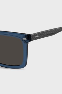 Blue-acetate sunglasses with patterned carbon-fibre temples, Blue