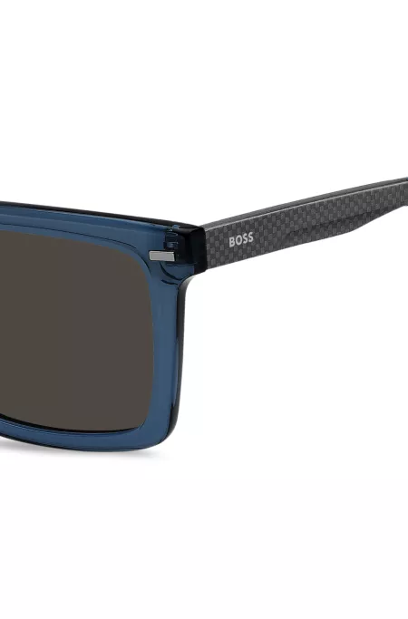 Blue-acetate sunglasses with patterned carbon-fibre temples