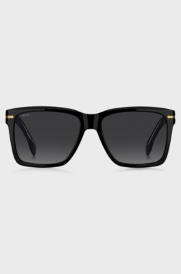 Occhiali da sole in acetato nero con rifiniture color oro, Nero