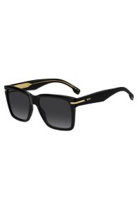 Gafas de sol de acetato negro con ribetes en tono dorado, Negro