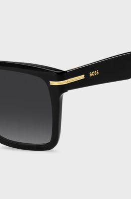 Occhiali da sole in acetato nero con rifiniture color oro, Nero