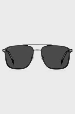 Lunettes de soleil en acier noir avec branches en ac&eacute;tate, Noir