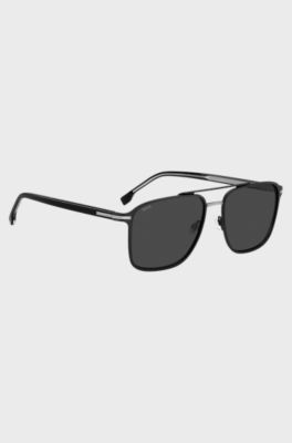 Lunettes de soleil en acier noir avec branches en ac&eacute;tate, Noir