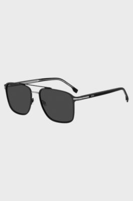 Lunettes de soleil en acier noir avec branches en ac&eacute;tate, Noir