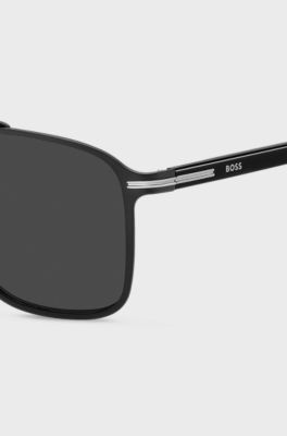 Black-steel sunglasses with acetate temples, Black