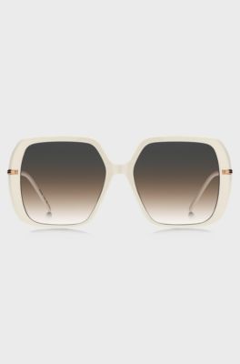 Layered cream-acetate sunglasses with rose-gold-tone temples, White