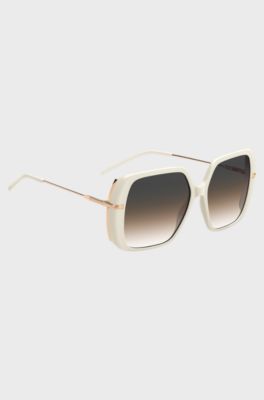 Layered cream-acetate sunglasses with rose-gold-tone temples, White