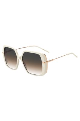 Sonnenbrille aus mehrlagigem cremefarbenem Acetat mit ros&eacute;goldfarbenen B&uuml;geln, Wei&szlig;