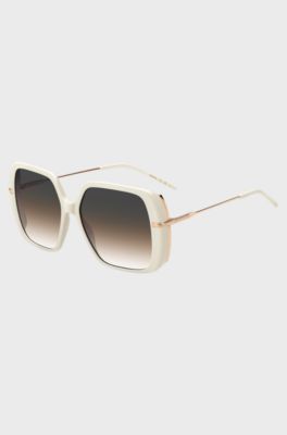 Layered cream-acetate sunglasses with rose-gold-tone temples, White