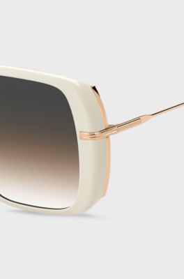 Layered cream-acetate sunglasses with rose-gold-tone temples, White